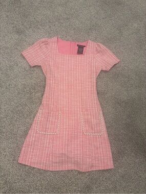 Xtraordinary Pink Tweed Short Sleeve A-Line Dress